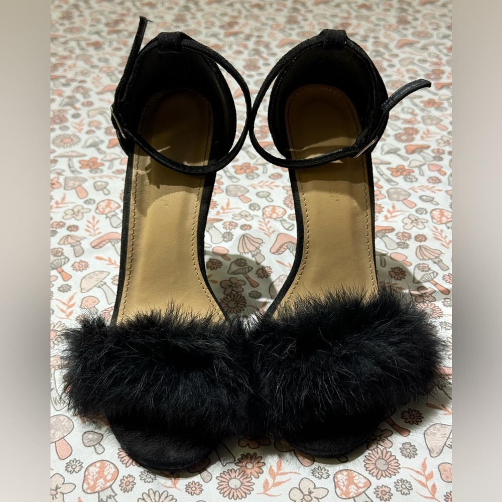 Fluffy Black Heels - Forever Size 6
